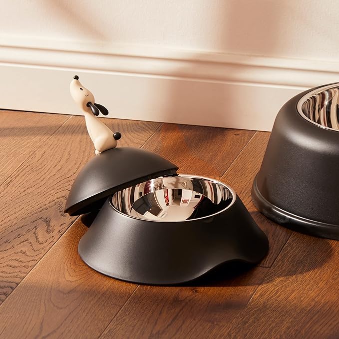 Alessi Ammi19 B Lulà Ciotola Per Cani Con Coperchio In Resina Termoplastica Coppa In Acciaio Inossidabile 18/10 Lucido Nero - LEDAR SHOP