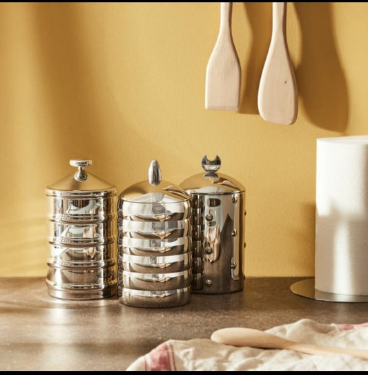 Alessi Kalistò 3 CB03 Barattolo di Design in Acciaio Inossidabile 18/10 Lucido con Pomolo in Alluminio 114 cl - LEDAR SHOP