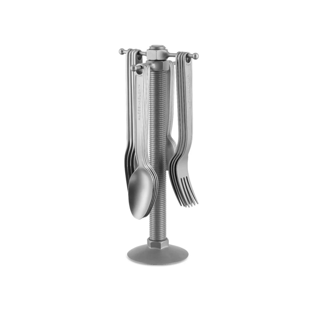 ALESSI VA02 SET CONVERSITIONAL OBJECTS Servizio di posate con portaposate in acciaio. - LEDAR SHOP
