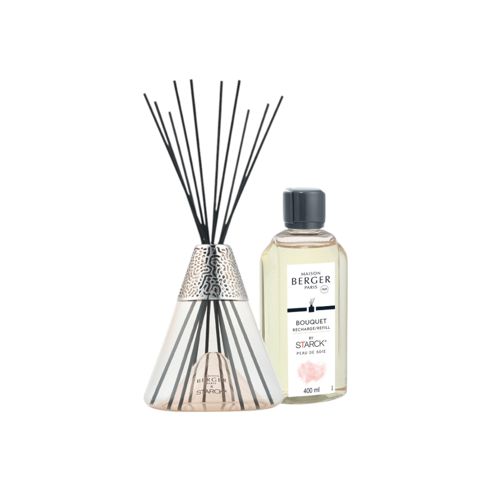Diffusore  a Bastoncini Rose + Ricarica Peau de Soie 400 ml  MAISON BERGER PARIS
