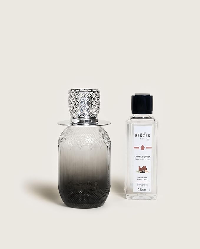 Lampe Berger Paris   Cofanetto EVANESCENCE  Grigia + 250ml di Cuir Mystique