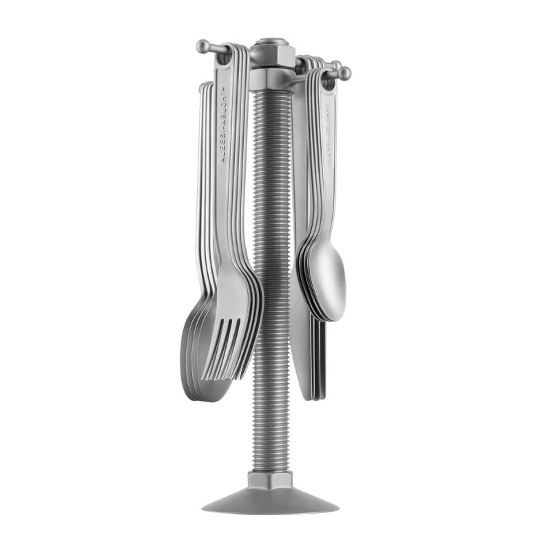 ALESSI VA02 SET CONVERSITIONAL OBJECTS Servizio di posate con portaposate in acciaio. - LEDAR SHOP