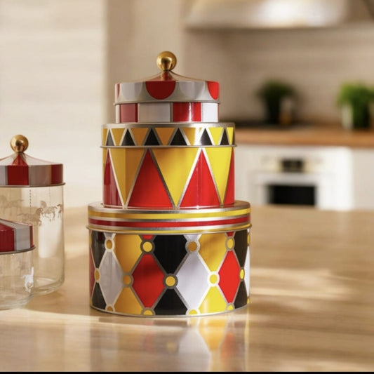 Alessi Circus MW31S3 Set di 3 Scatole Portaoggetti Impilabili di Design in Banda Stagnata con decoro - LEDAR SHOP